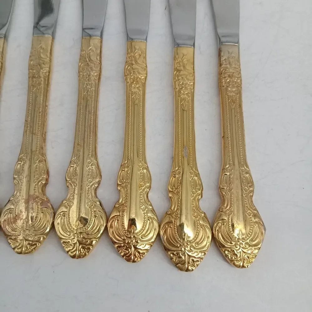 9X BK Cambridge Gold Royal Fashion Butter Dinner Knives Flatware
